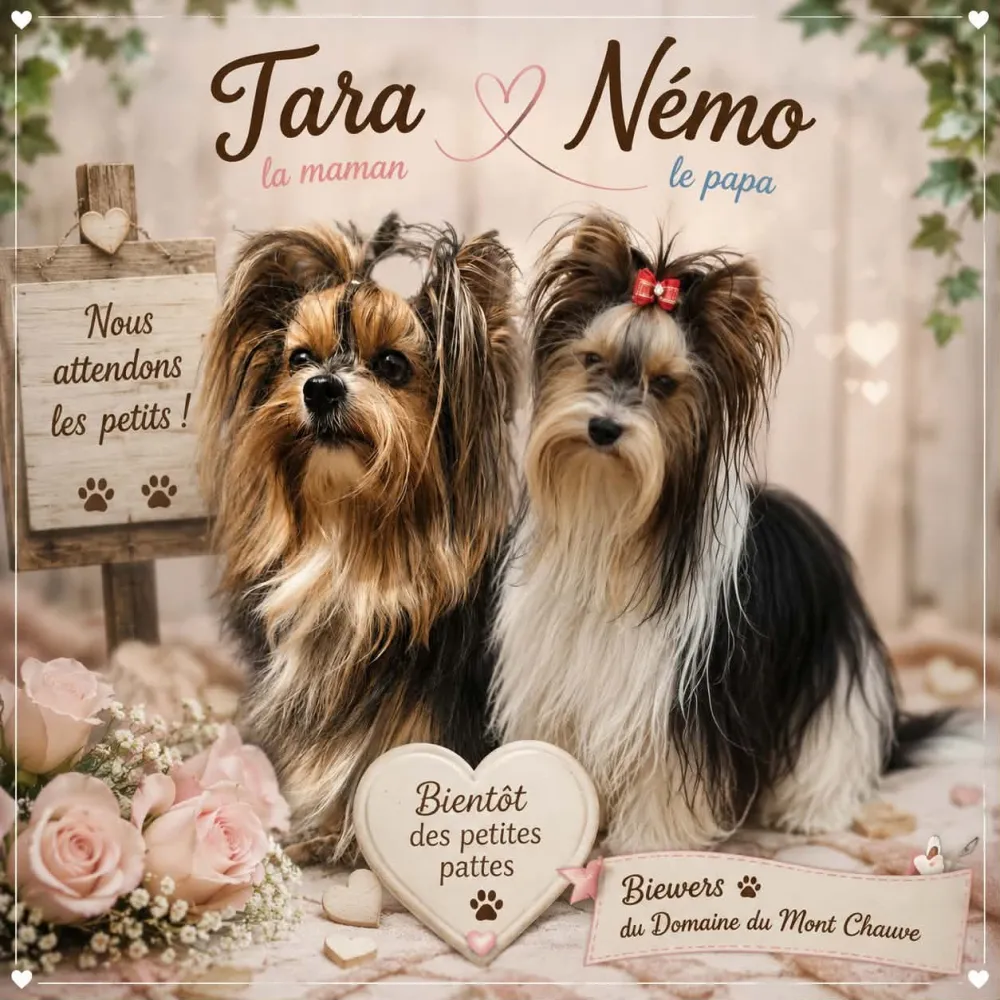 Annonce de la portée : Tara la maman et Nemo le papa, chiots Biewer Yorkshire Terrier LOF
